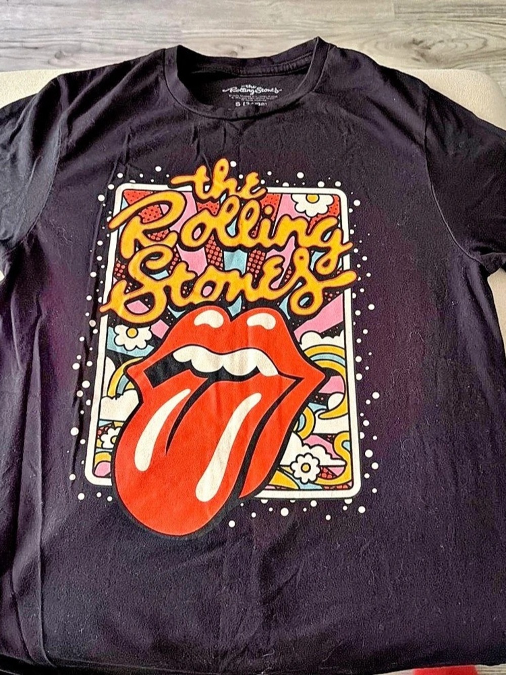 The Rolling Stones Psychedelic Tongue Graphic T-Shirt Tee Black & Red Small